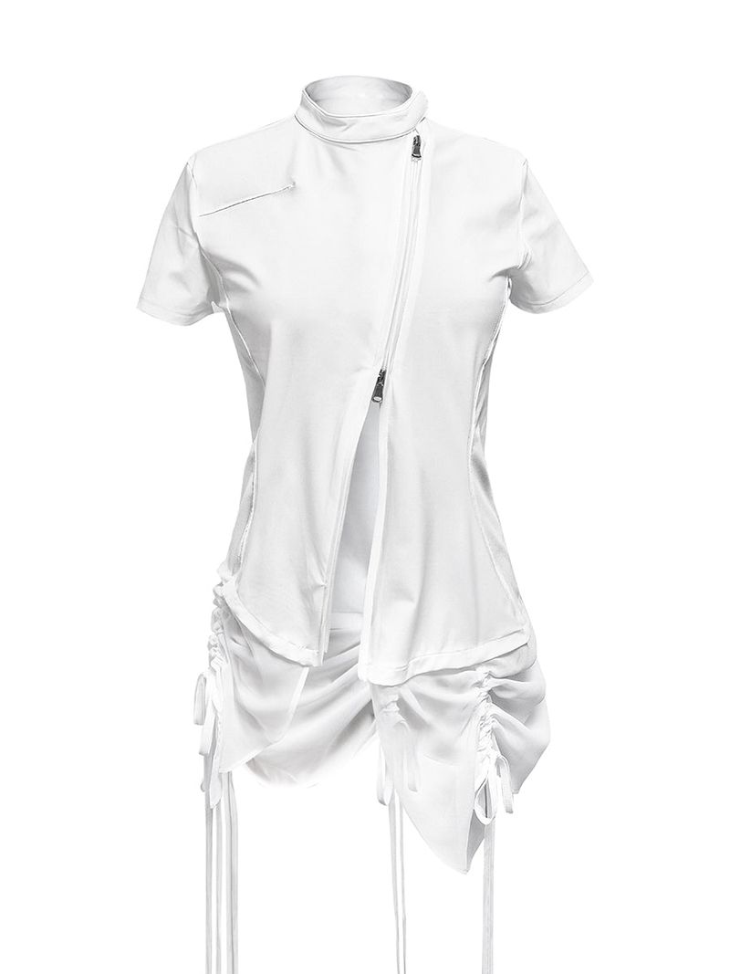 JUNGDO（ジョンド）の「 CURVED ZIP-UP SHIRT WITH LAYER . WHITE（Tops）」