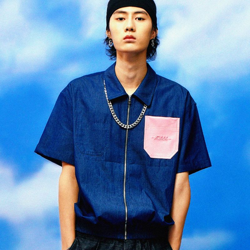 [UNISEX] Short Sleeve Bomber Jacket (Denim)