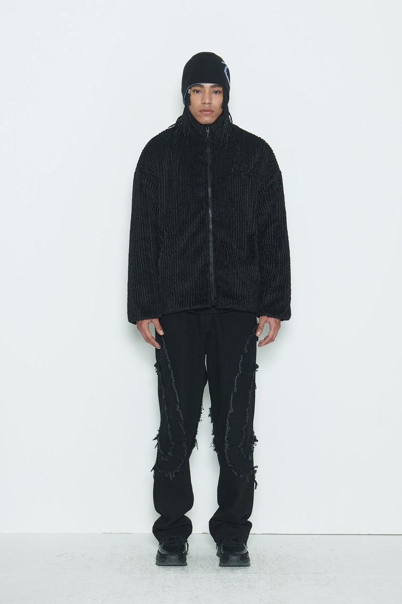 Black Stripe Sherpa Fur Jacket