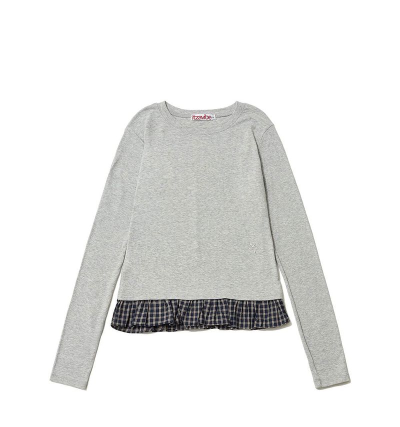 CHECK LAYERED LONG SLEEVE - GRAY