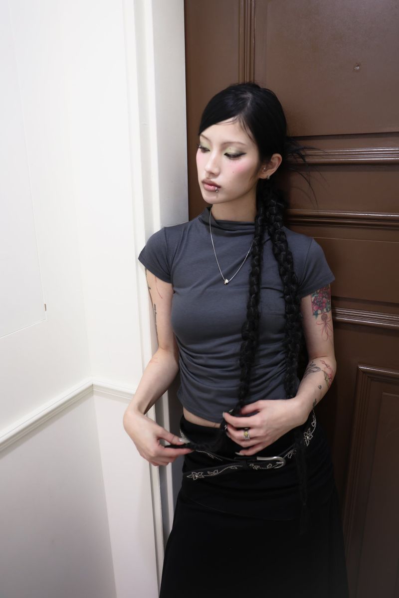 Half neck shirring T (3color)