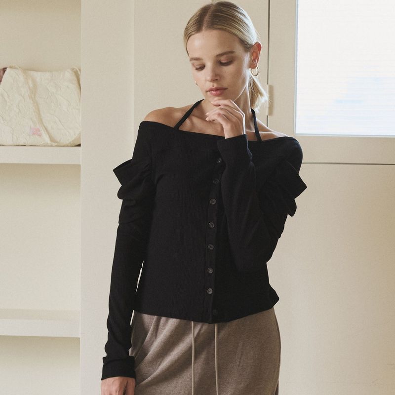 delidi（ディライディ）の「Lush shirring T-shirt (black)（Tops）」