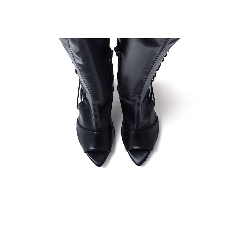 Side Point Open Toe Boots Heel(Black)