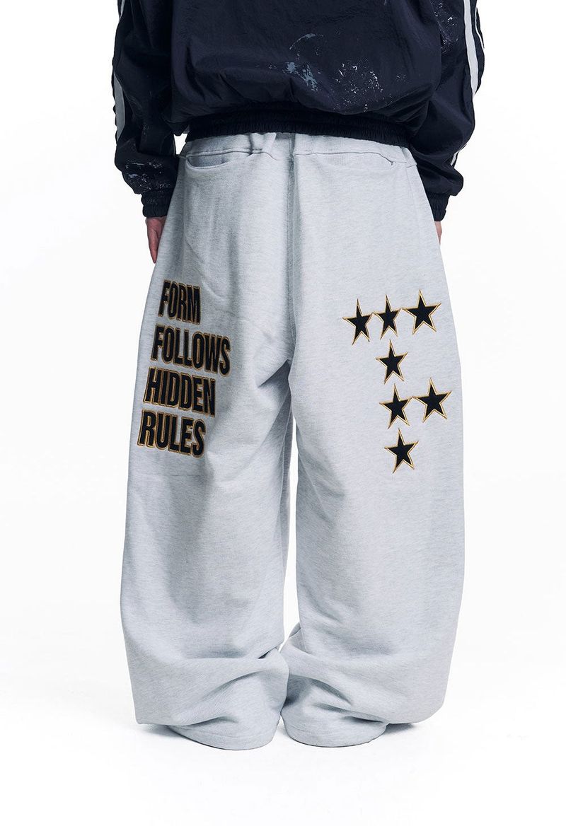 Star Lettering Patch Sweat Pants - White