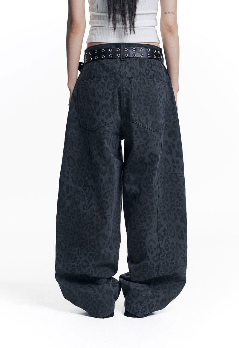 Curved Leopard Pants - Charcoal