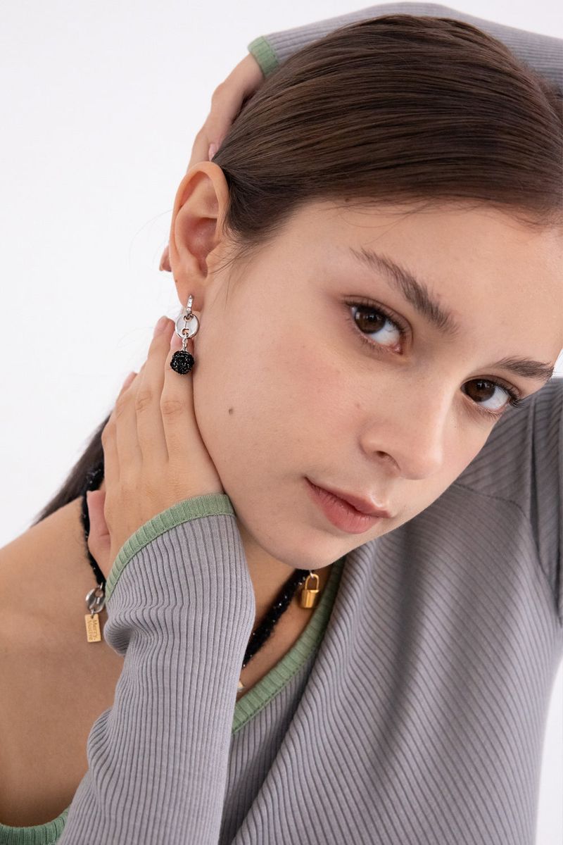 [2way] Drop knitball pendant ring earring