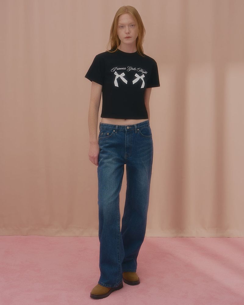PRINCESS TWIN RIBBON CROP TSHIRT-BLACK