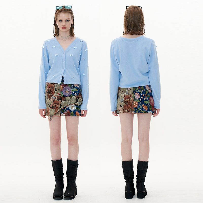 Jacquard Skirt [Blue_Bear+Flower]