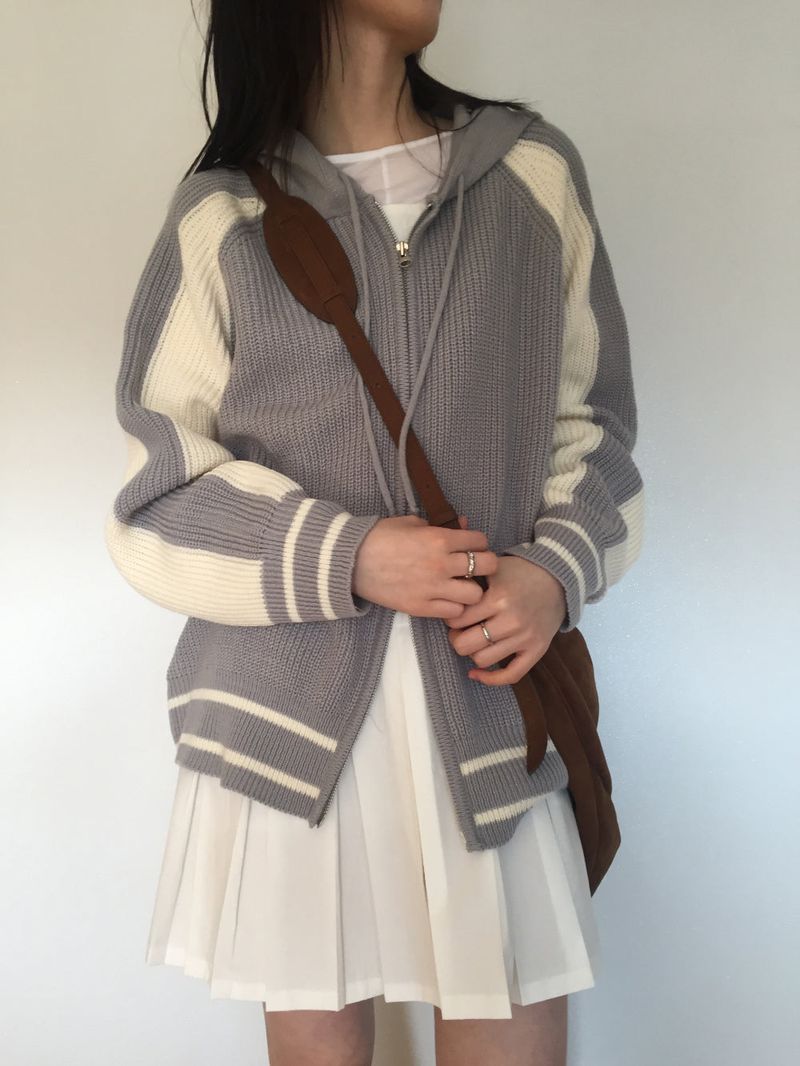 Coloring Hooded Zip-Up Knitwear (4 colors)