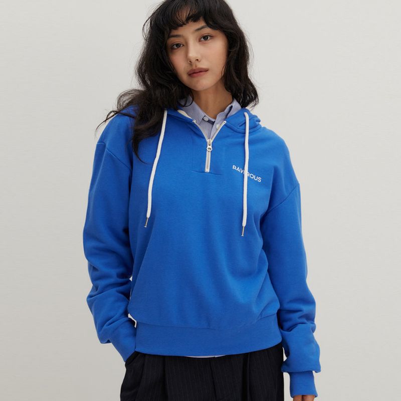 Half Zip-up Hoodie Sweatshirts Blue