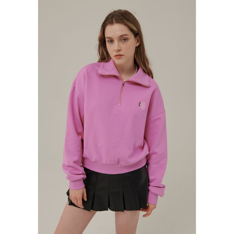 SMALL LOGO HALF ZIPUP SWEATSHIRT_PINK