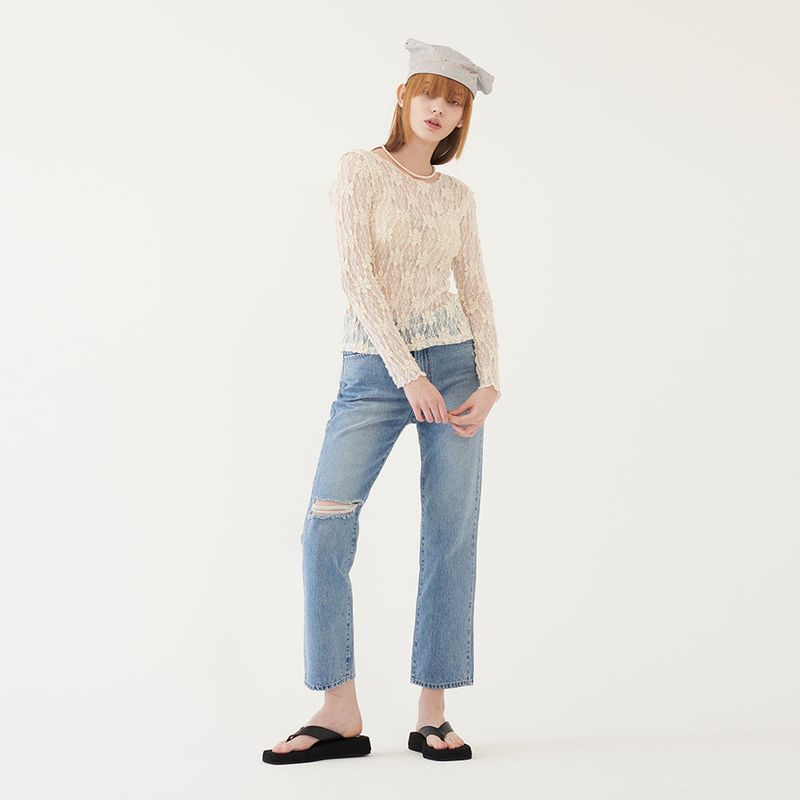 TMO BY 13MONTH（ティーエムオーバイサーティーンマンス）の「RIPPED JEANS (BLUE)（Pants）」