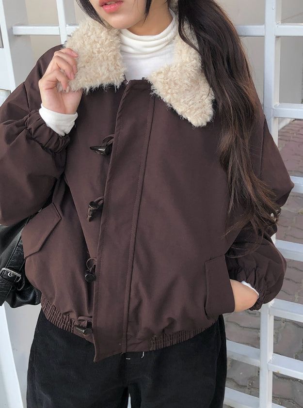Ohe Wool Collar Duffle Quilting Padding Cotton Jacket