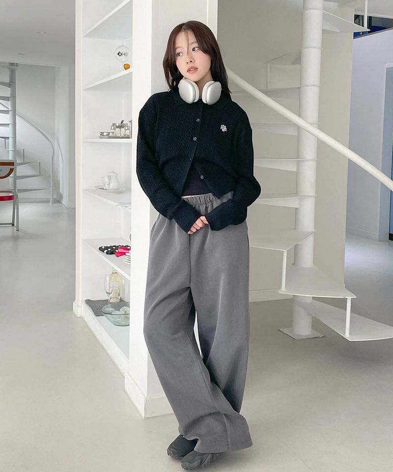 LOGO COLLAR CABLE CARDIGAN [3color]
