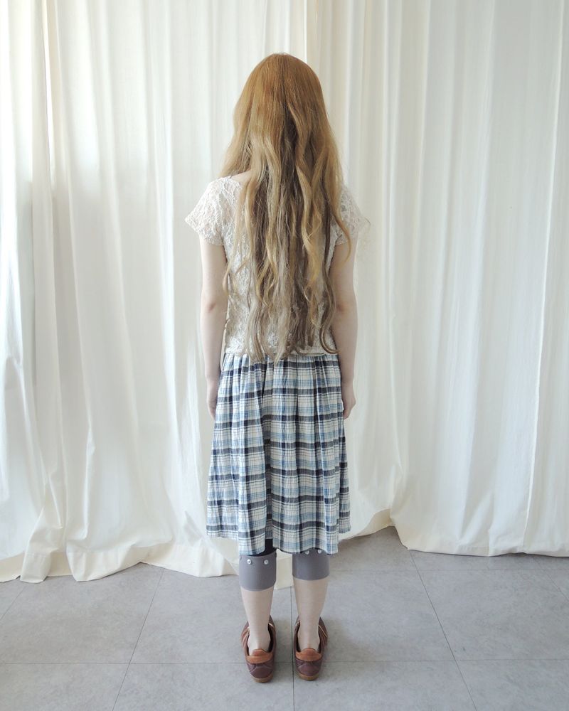 WOOD CHECK FLARE SKIRT