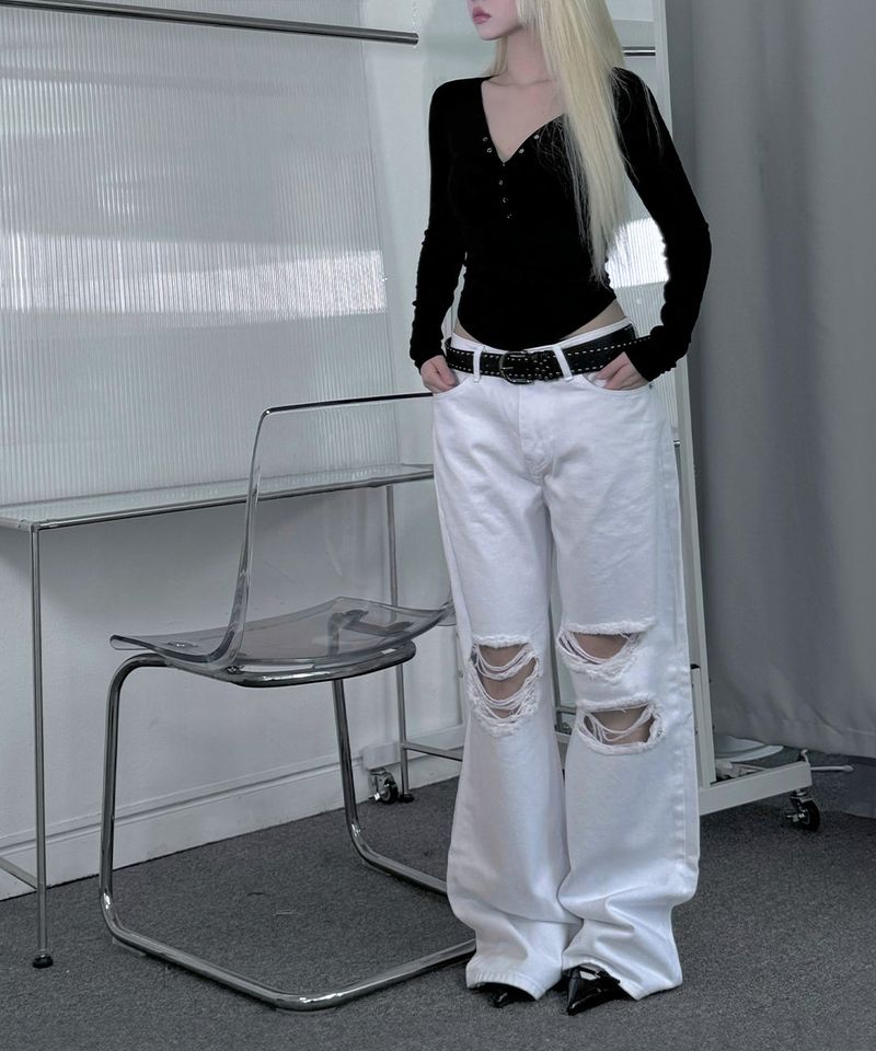 Destroyed White Cotton Pants