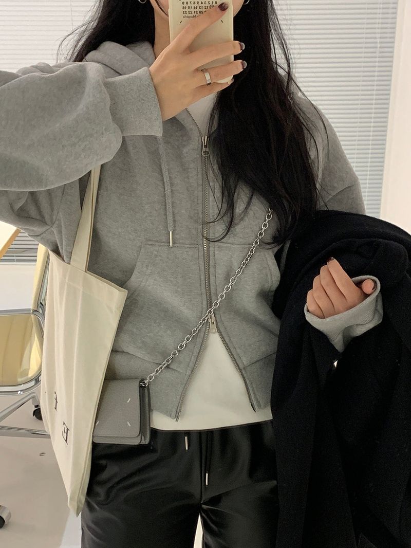 [MADE] Stern hip crop two-way hood zip-up -basic