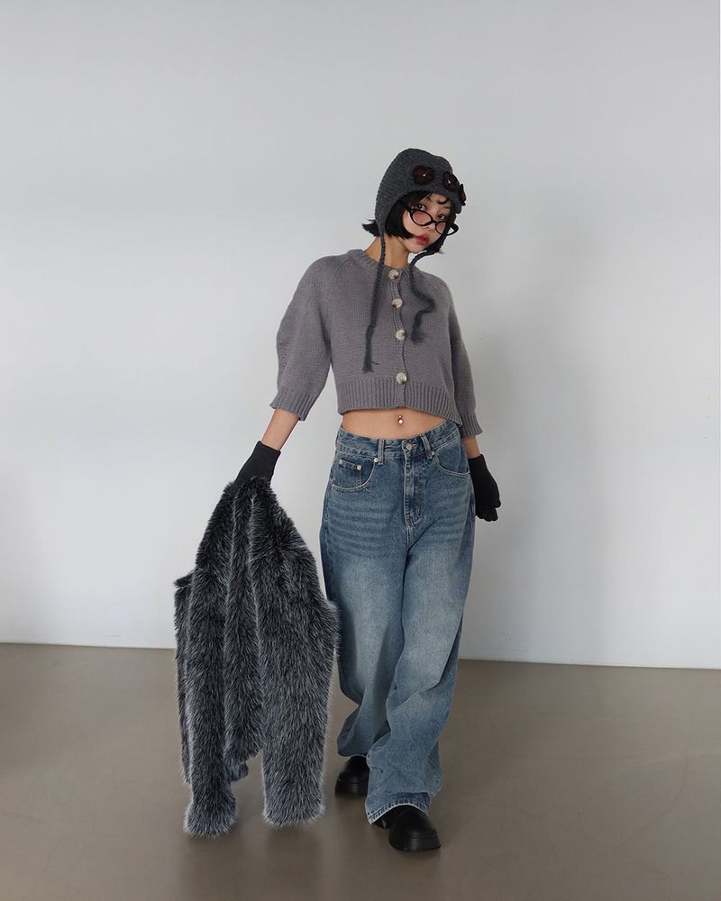 Half-length Balloon Knit Short Cardigan