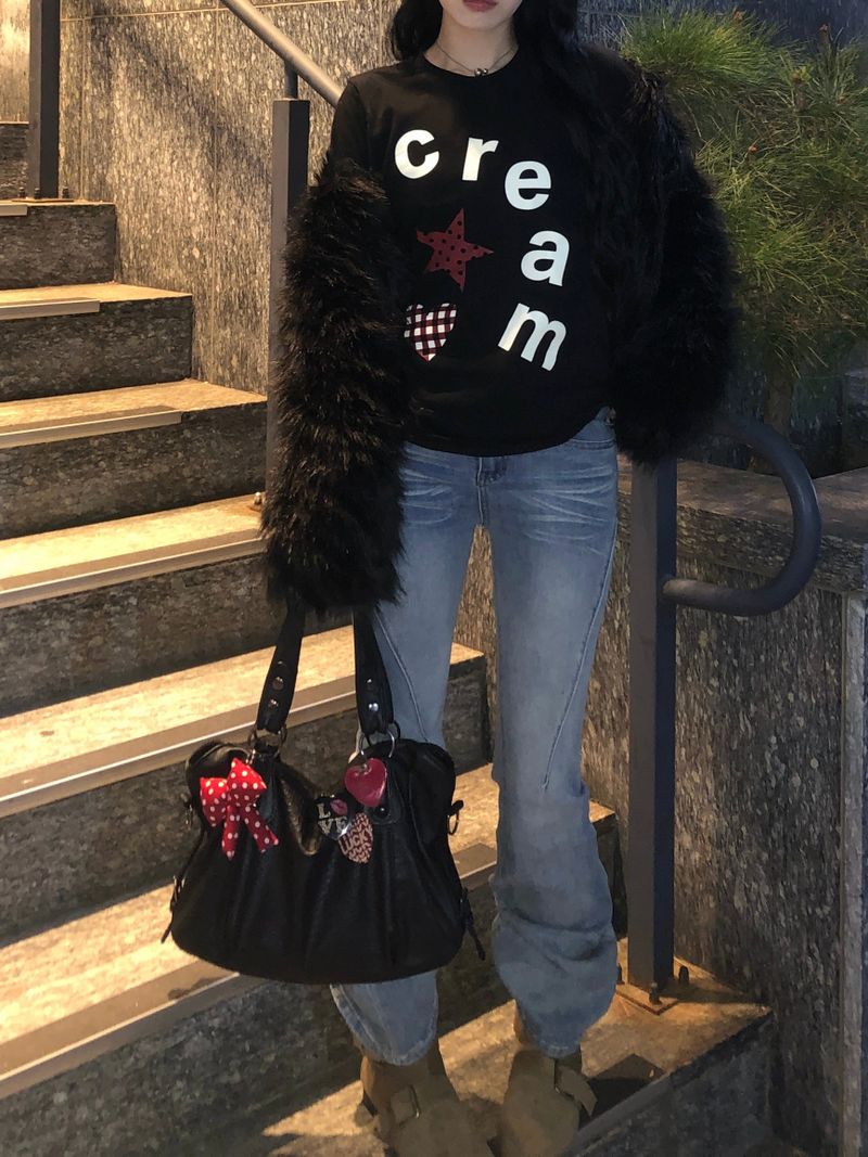 Cream Star Heart Long Sleeve