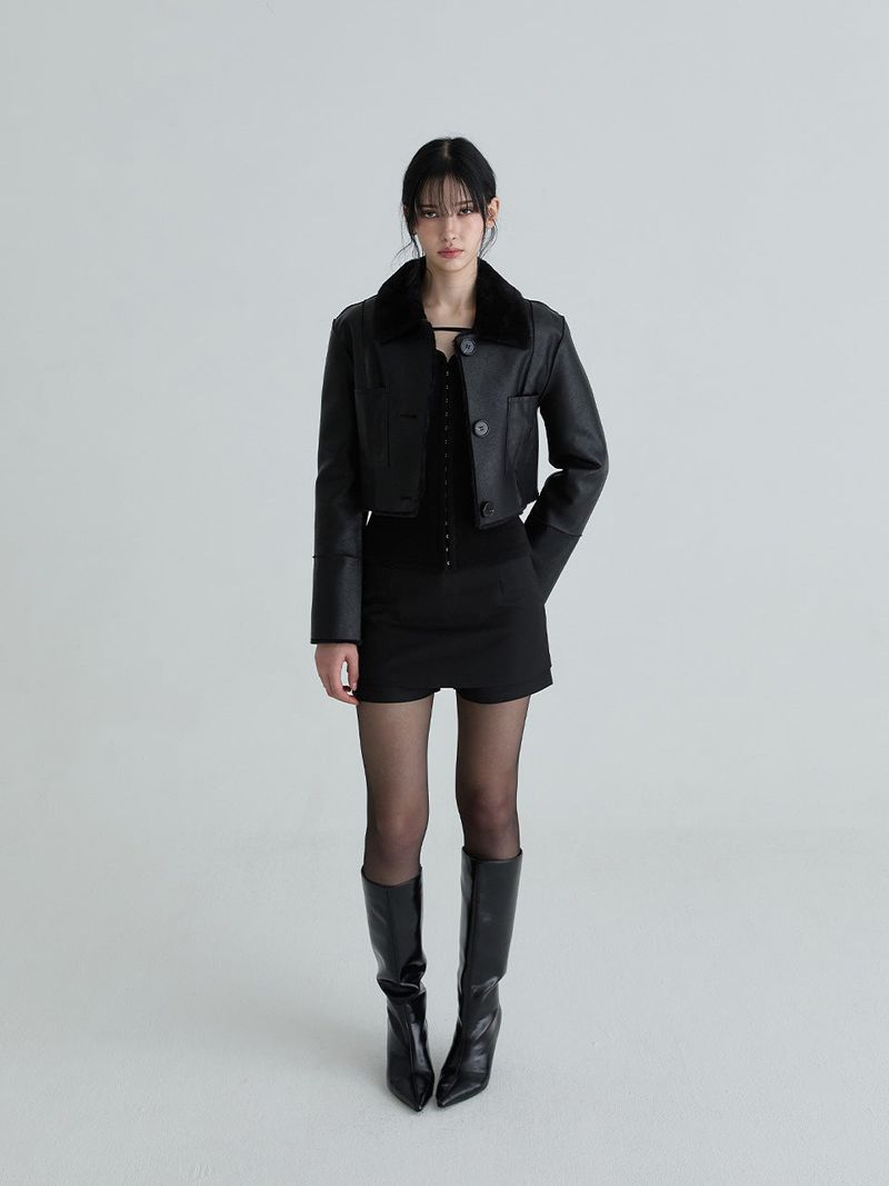 Short reversible leather mustang (Black)