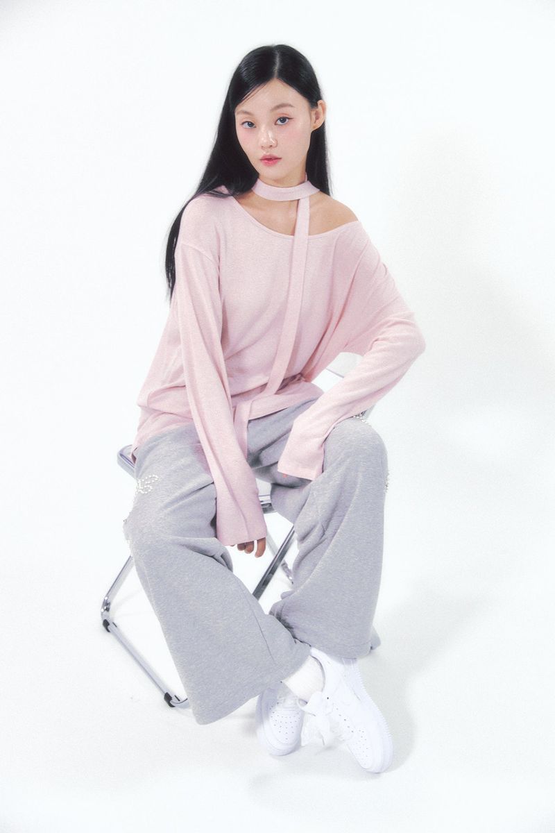 Knit Tie Long Sleeve Set Pink