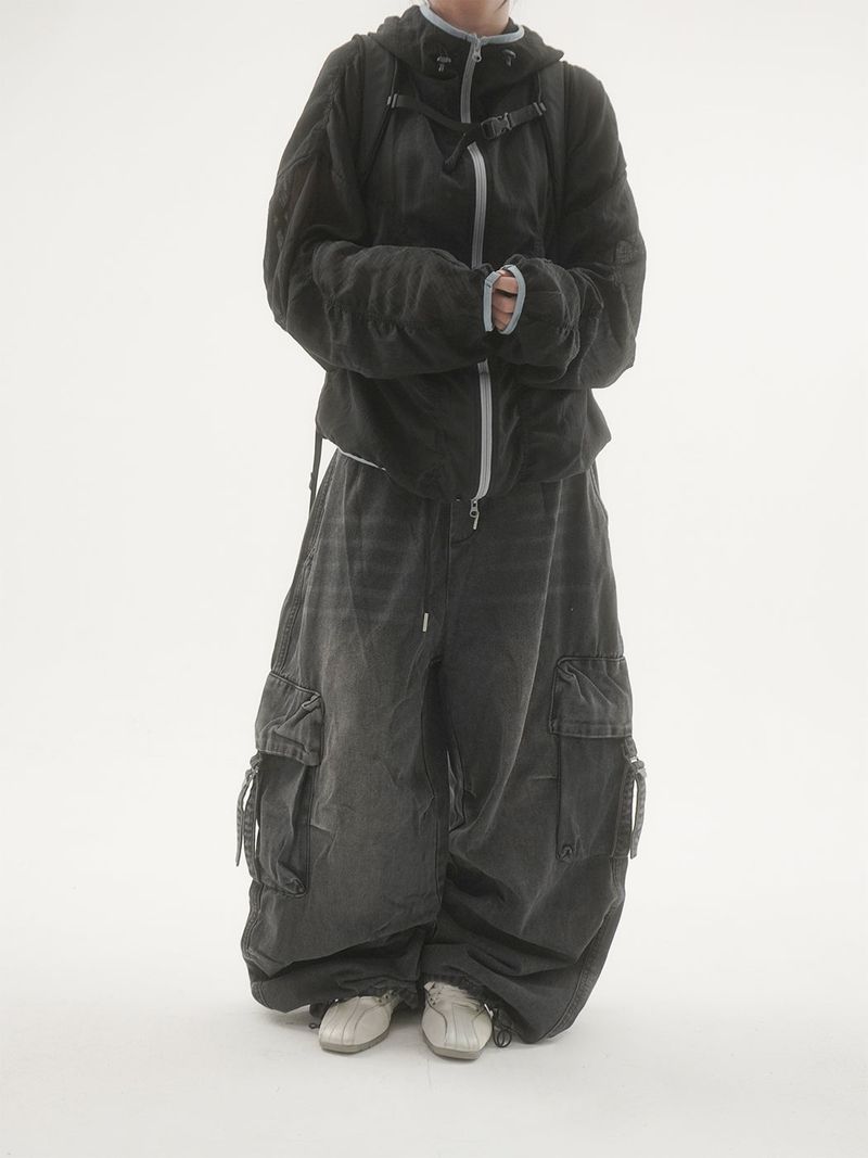 Drop buckle cargo denim pants -2C