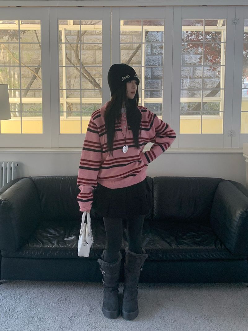 Candy Parade Collar Stripe Knit