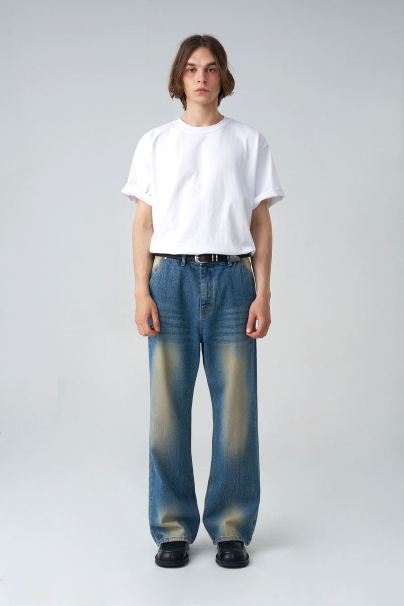 Retro-washed denim pants