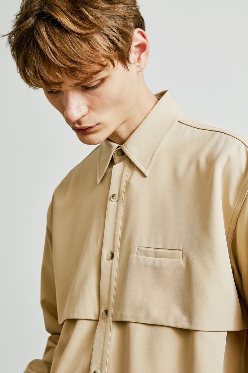 trench welt pocket shirt jacket beige