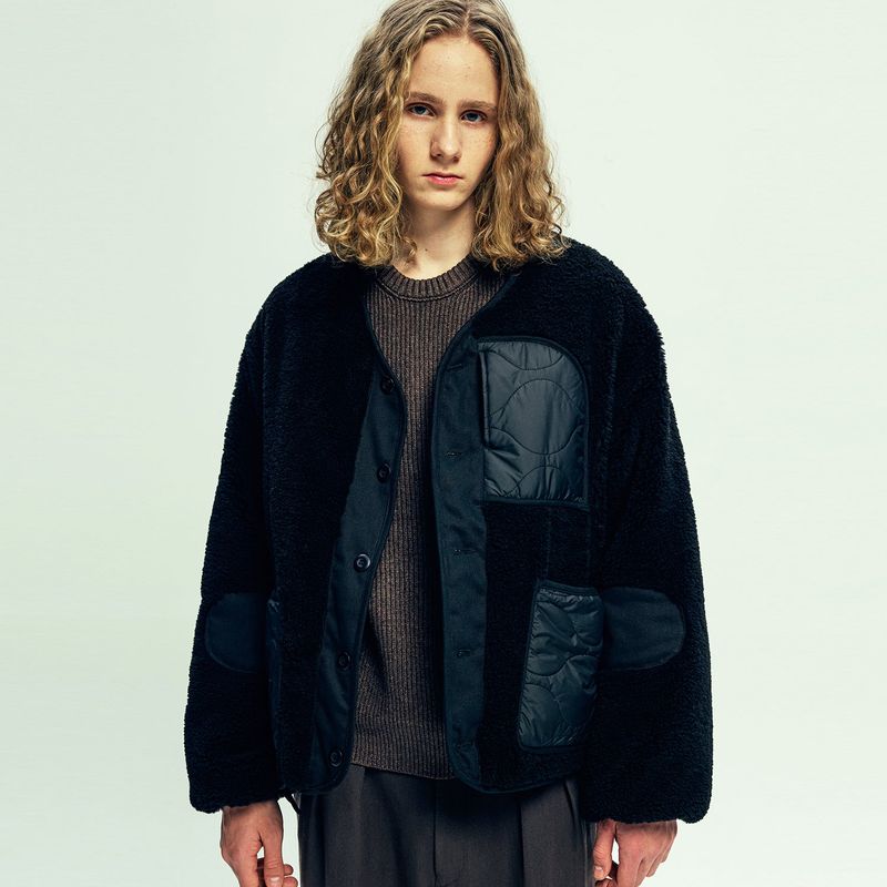 reversible quilted & fleece liner jacket black