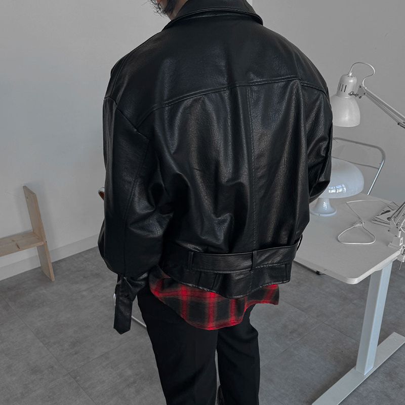 ASCLO Biker Leather Belt Jacket (2color)