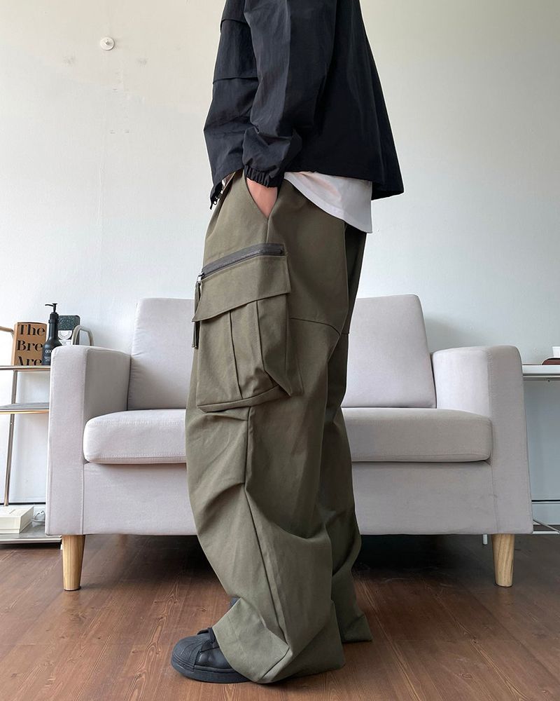 Zipper Big Cargo Cotton Pants