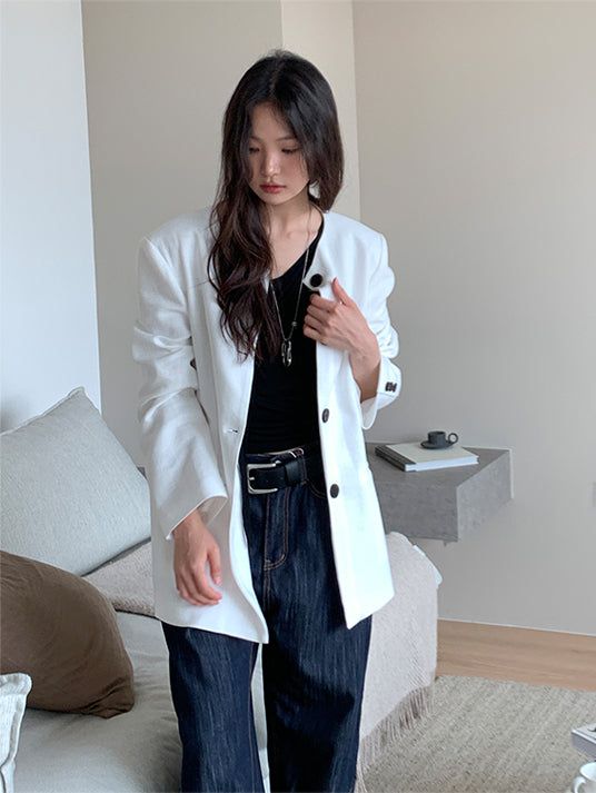 NON COLLAR LINEN JACKET (2C)