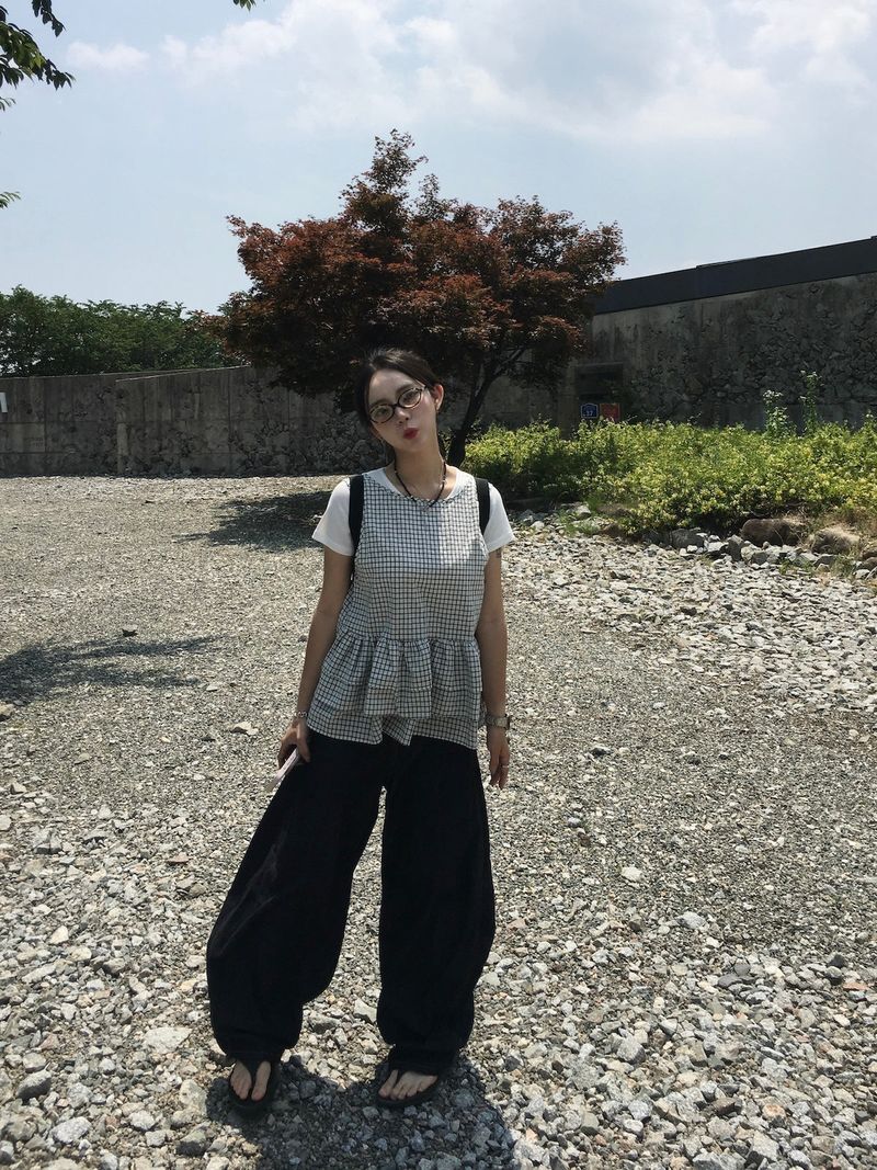 Mori Check Frill 2-Way Blouse (2c)
