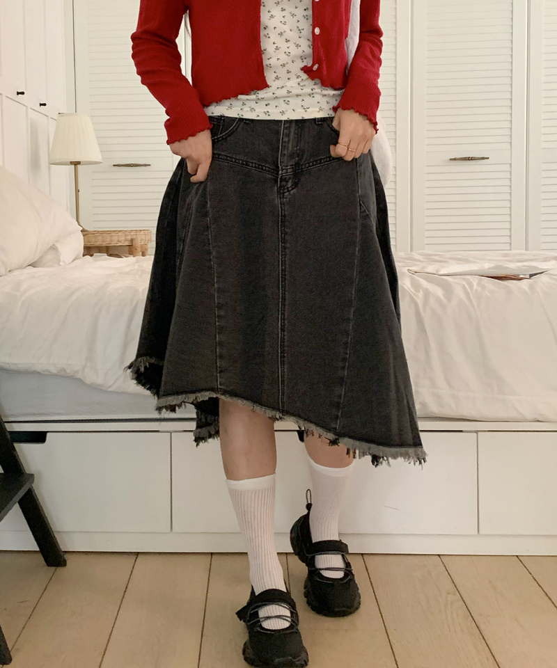 Nairo Unbalance Denim Surgery Midi Skirt