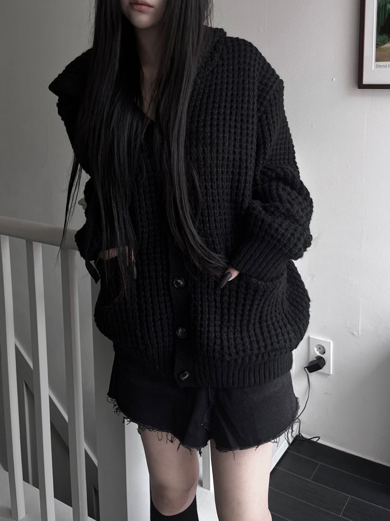 pocket waffle hood cardigan (unisex)