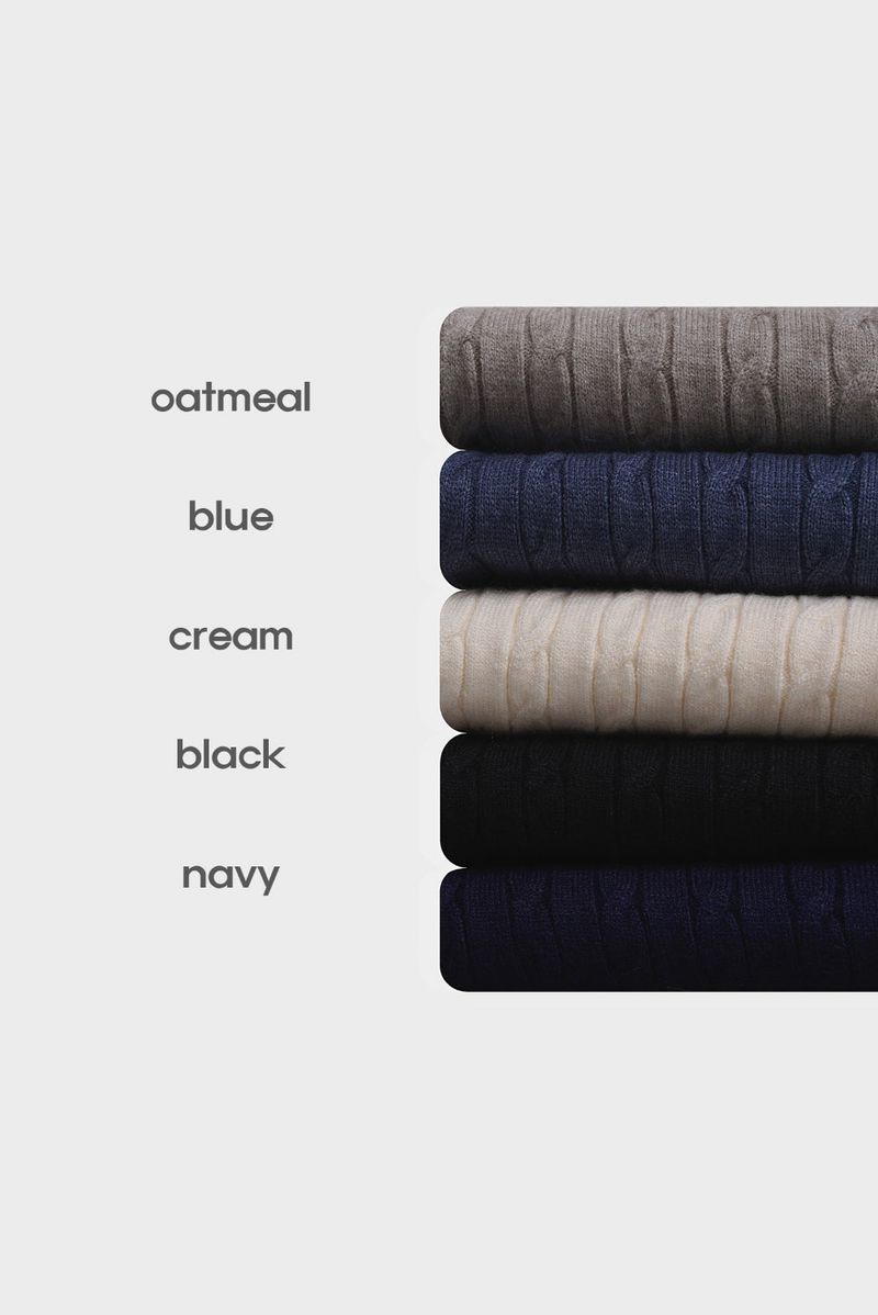 LMN Henley Neck Cable Round Knit (5 colors)