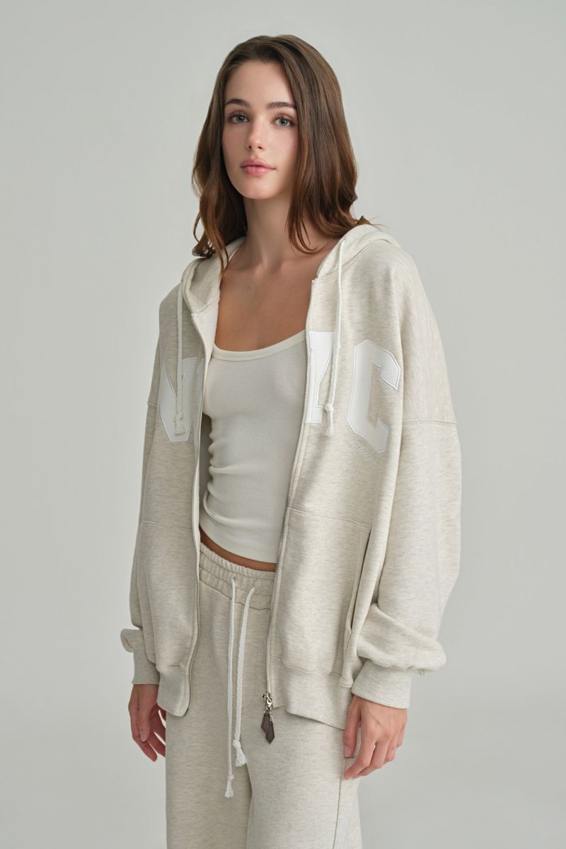NYC hooded zip-up, Light Melange