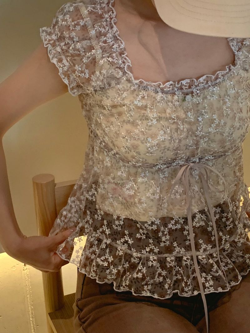 sweatsweet（スウェットスイート）の「Flower Shower Blouse_brown（Tops）」