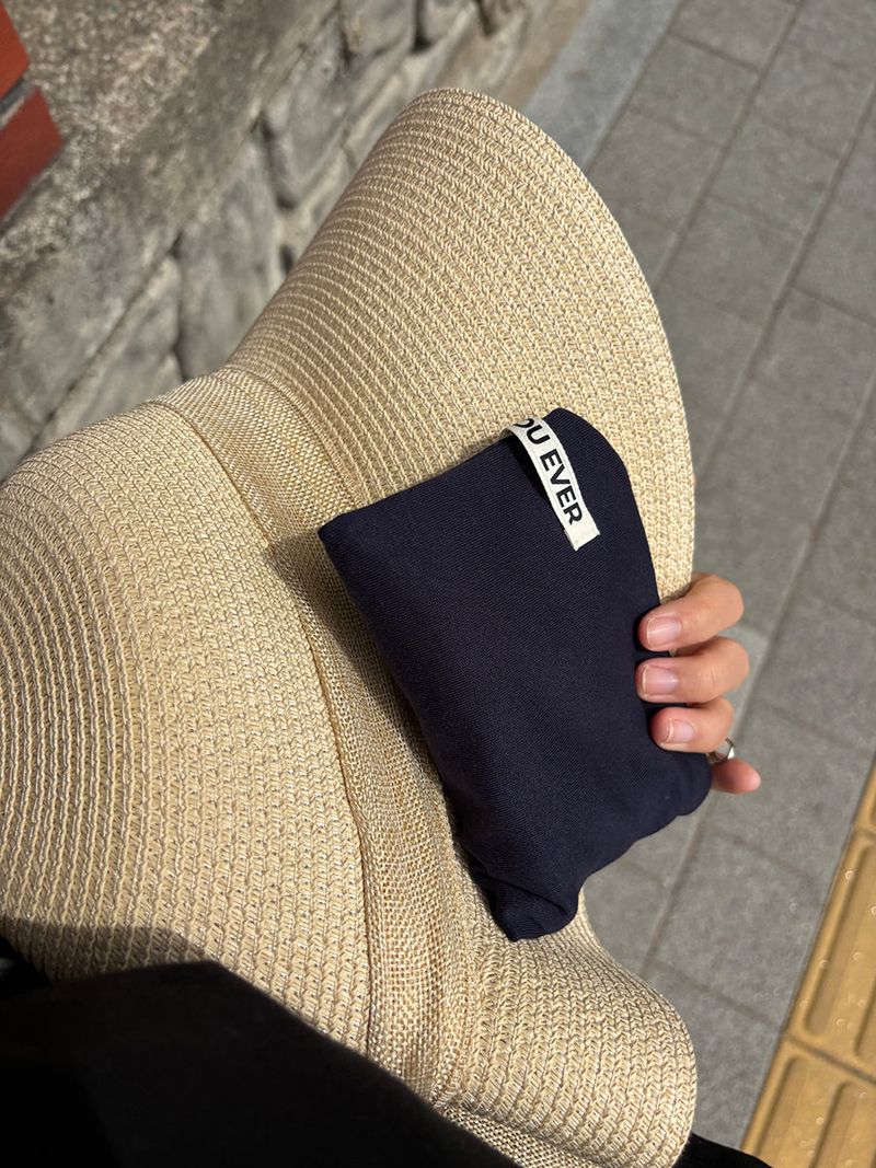 Soft cotton flat pouch - navy , M size