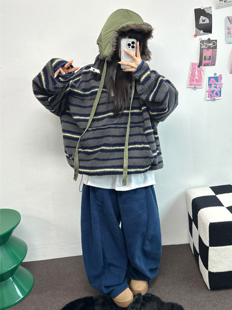 BOTH-SIDES FLEECE SNAP LONG PANTS 🧸🩵🤍6COLOR