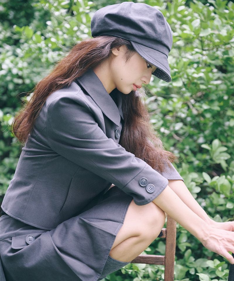 DOUBLE BUTTON COLLAR JACKET - CHARCOAL