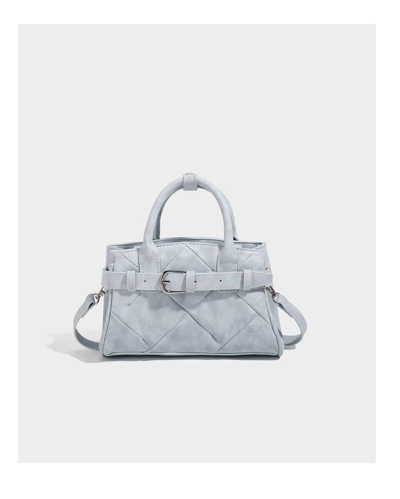 Square quilted mini tote bag with silver buckle crossbody bag