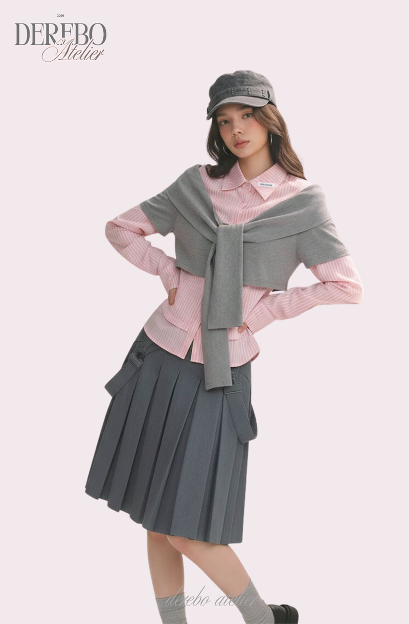 pink striped layered cardigan shirt