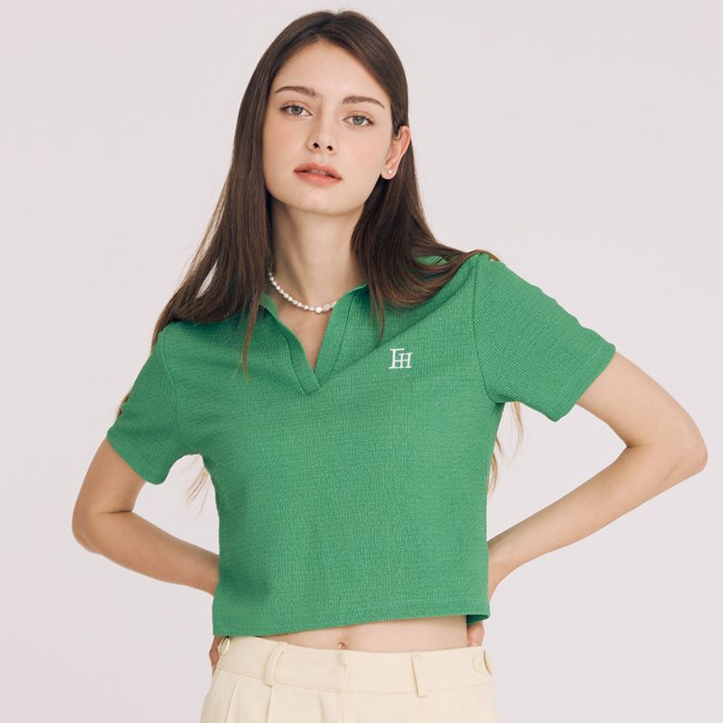 VNECK OPEN COLLAR TOP(GREEN)