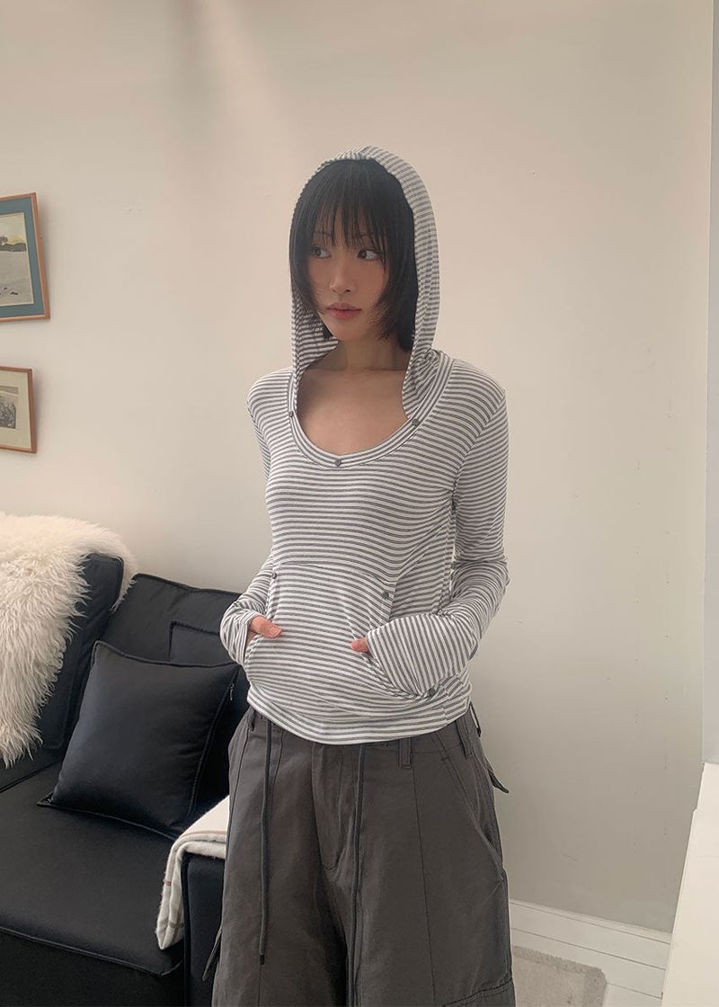 RIVET STRIPE HOOD TEE