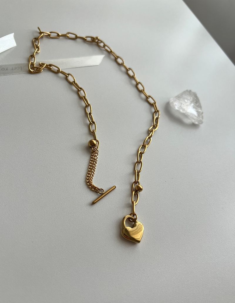 jm Heart Lock Stainless Steel Bold Chain Ball Coin Short Long Necklace