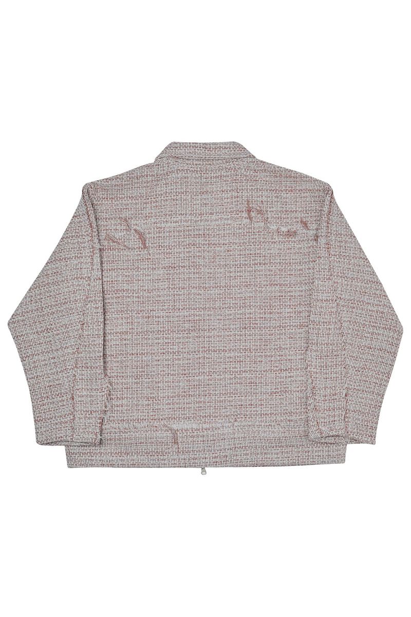 Raw Cut Detail Tweed Trucker Jacket Ivory & Red