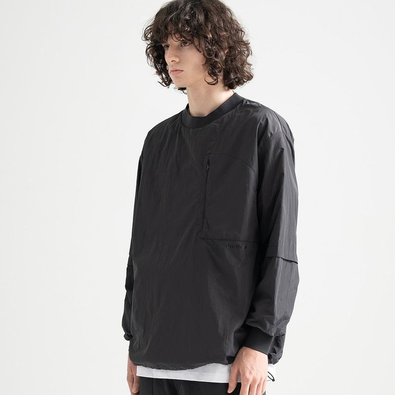 Nylon Zip Pocket Round Shirt - BLACK