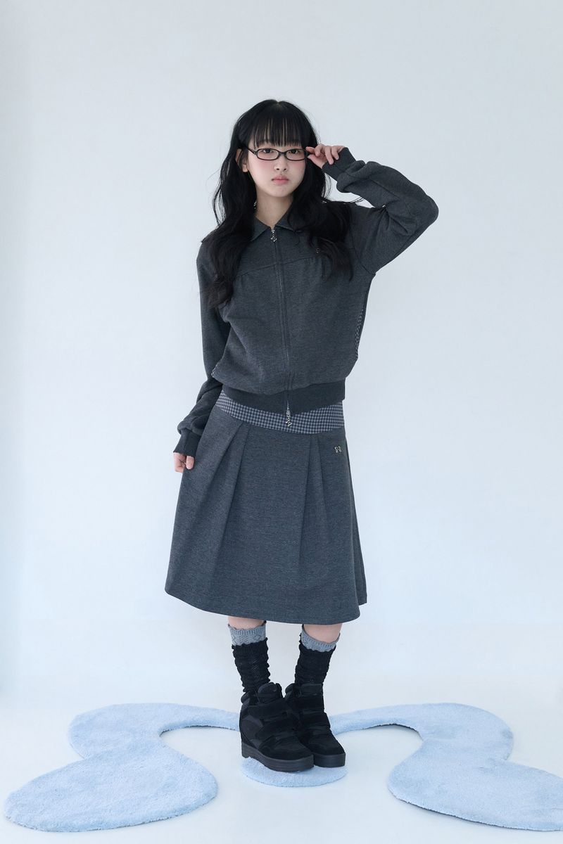 MINI CHECK SWEAT SK CHARCOAL